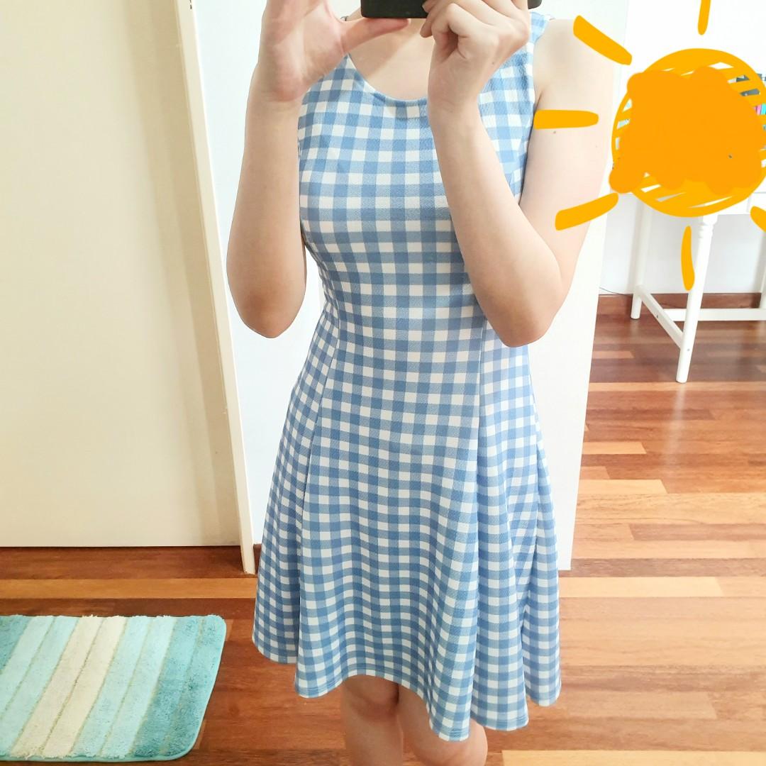 Light Blue Checkered Plaid Dress