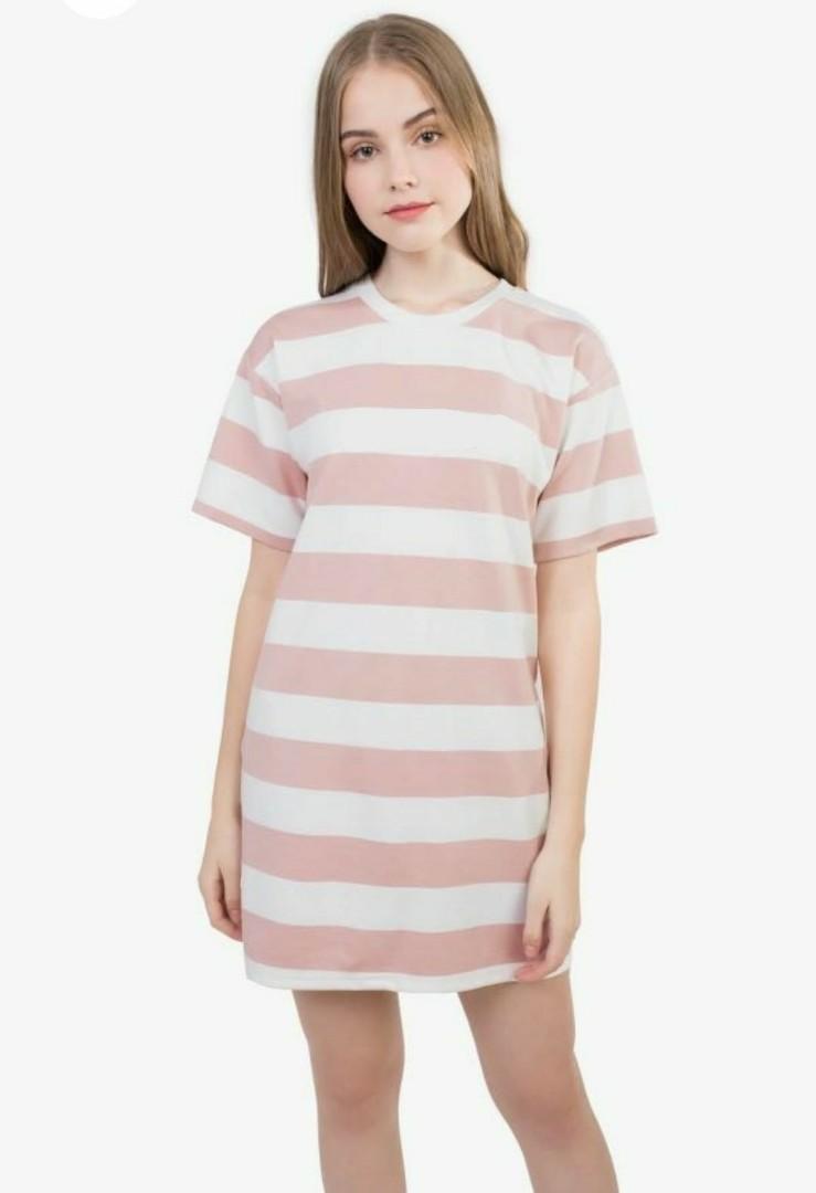 pink and white striped dress