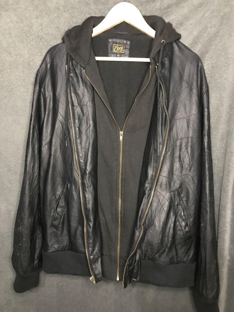 Obey leather store bomber jacket