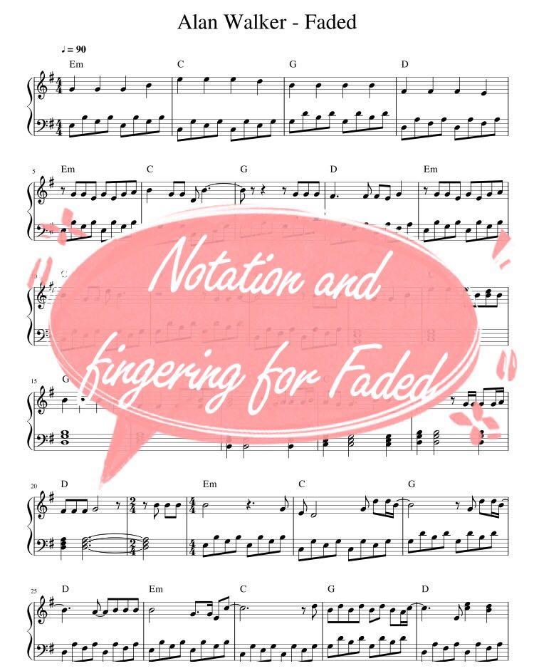Piano Score With Notes And Fingering For Alan Walker Faded Song Hobbies Toys Books Magazines Fiction Non Fiction On Carousell