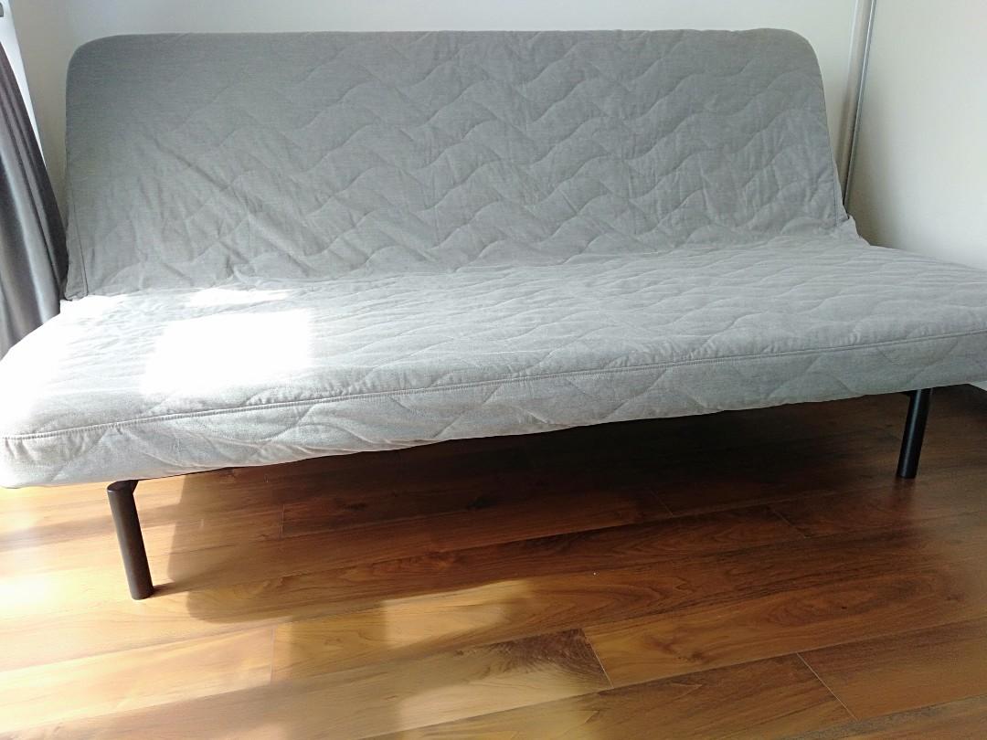 NYHAMN sleeper sofa, with pocket spring mattress/Knisa gray/beige - IKEA