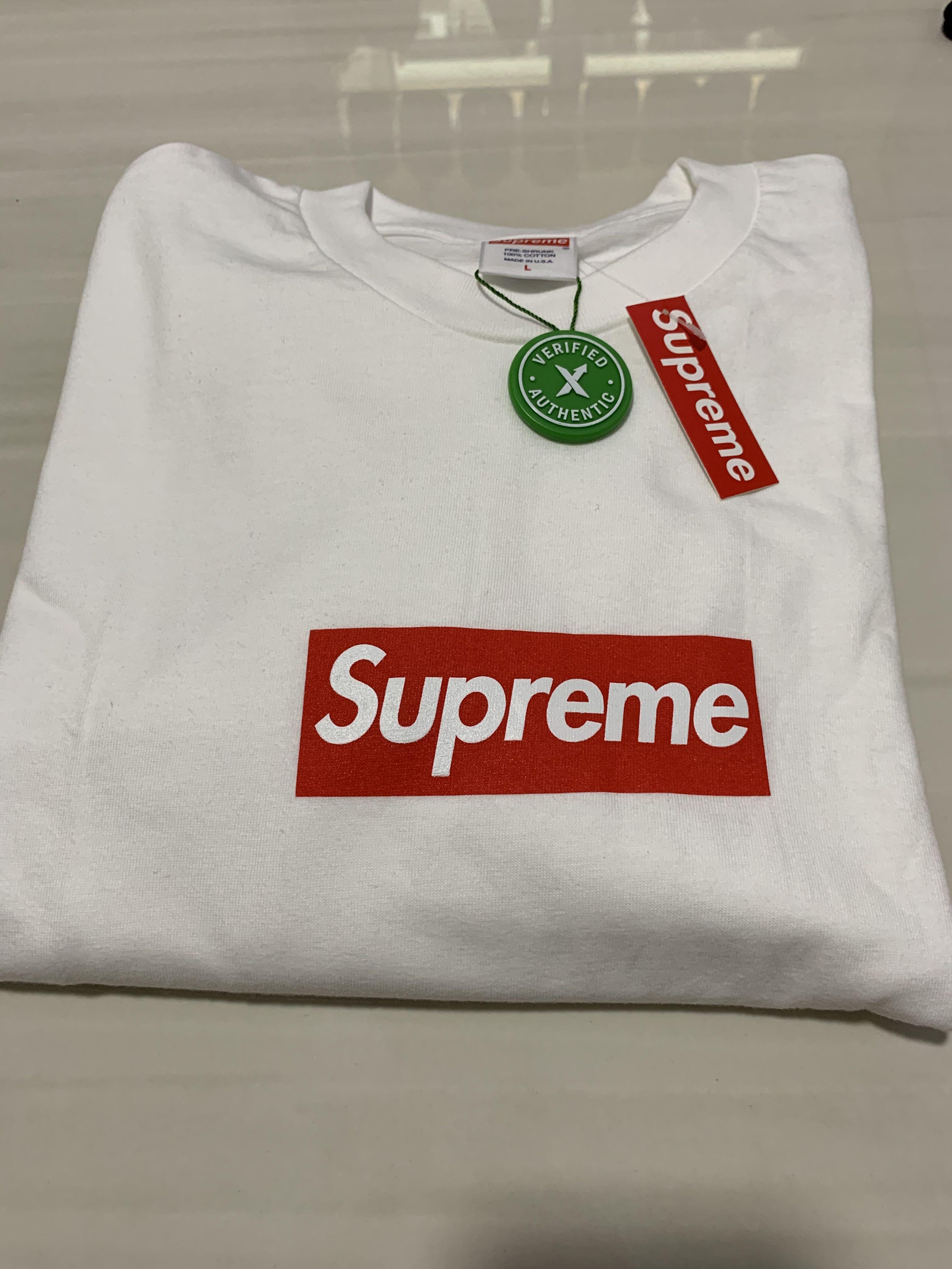 Supreme white shirt hot sale red box logo