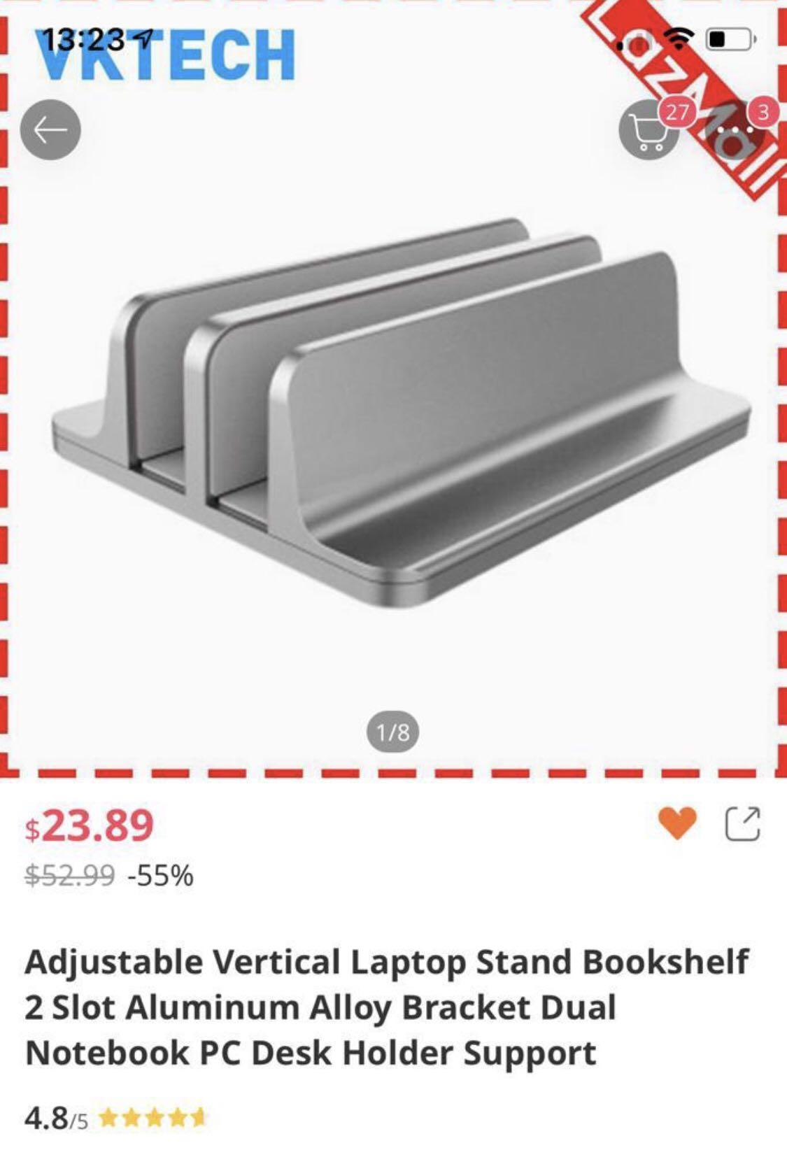 Vertical laptop stand Double slot bookshelf, Mobile Phones & Gadgets