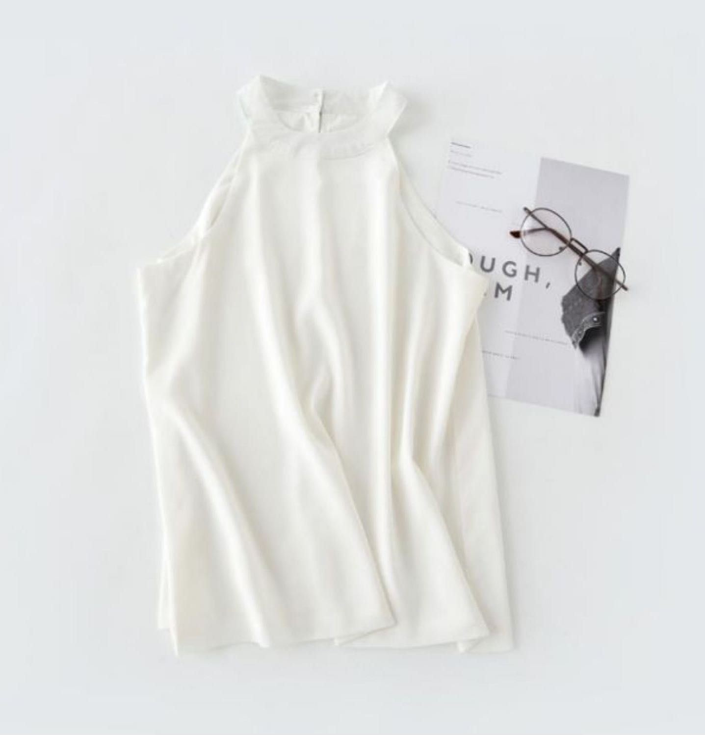 White chiffon halter top clearance