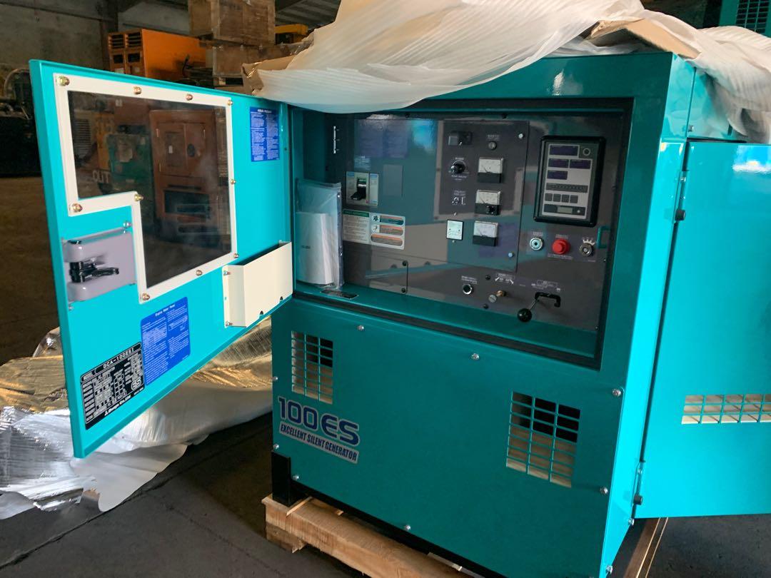 100 kVA Generator Japan (Category: Construction Tools & Equipment) located in Manila. Submitted by santiago0721 (Listing ID 1044423307, Image 2). Description: ITEM I : 1 x 100KVA, 3PHASE BRAND NEW “DENYO” GENERATOR SET, SOUNDPROOF & WEATHERPROOF, Model DCA-100ESI, with a continuous power output of 100kVA, and a standby power output of 110kva, has a loading capacity of 262amperes per line, three phase, 0.8. P.F., 220Vac., 60 Hz @ 1800 rpm, Denyo b