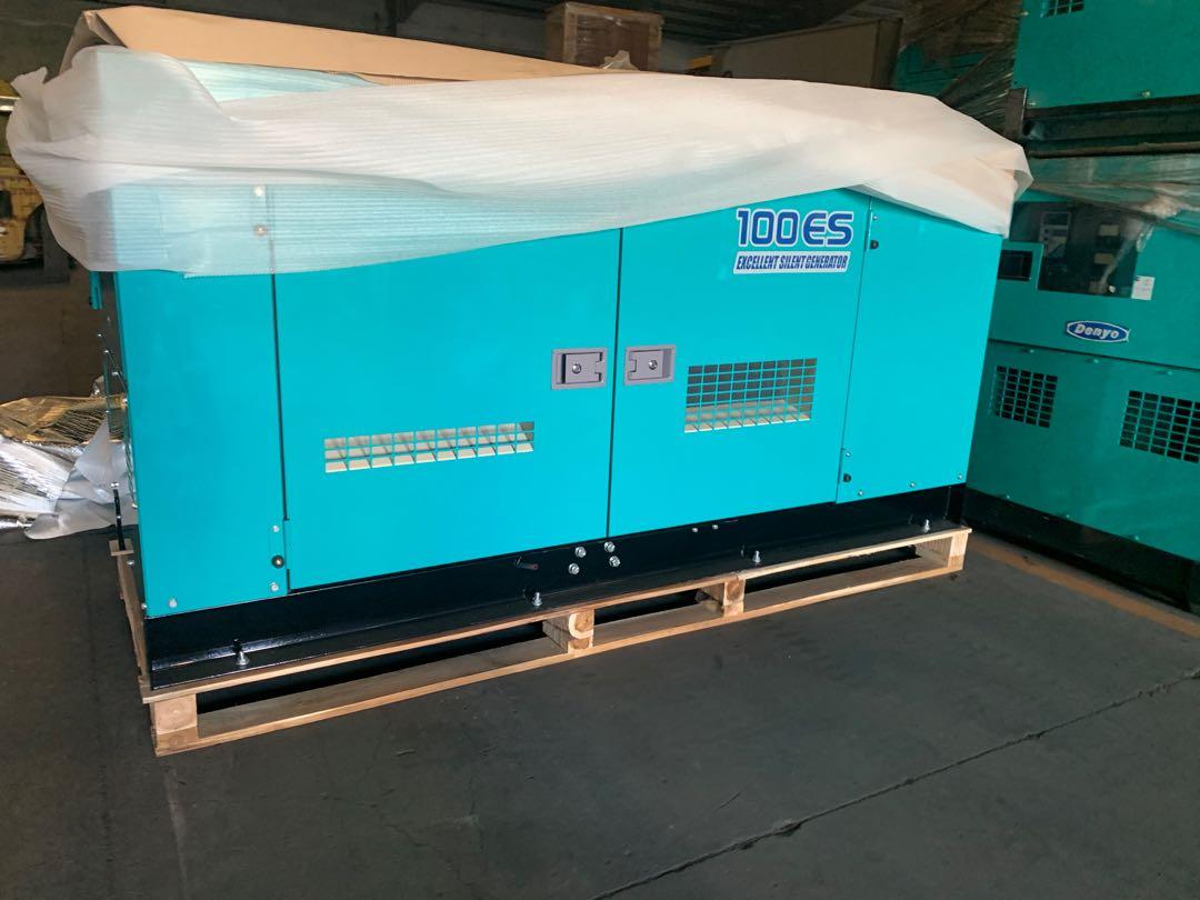 100 kVA Generator Japan (Category: Construction Tools & Equipment) located in Manila. Submitted by santiago0721 (Listing ID 1044423307, Image 1). Description: ITEM I : 1 x 100KVA, 3PHASE BRAND NEW “DENYO” GENERATOR SET, SOUNDPROOF & WEATHERPROOF, Model DCA-100ESI, with a continuous power output of 100kVA, and a standby power output of 110kva, has a loading capacity of 262amperes per line, three phase, 0.8. P.F., 220Vac., 60 Hz @ 1800 rpm, Denyo b