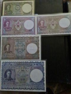 Ceylon king GVI 1941 to 1944 ,set of 1R AU ,2Rx2 Pressed AU and AU 5R pressed AU  ,10R  good EF pressed but still strong embossing .total 5 pcs