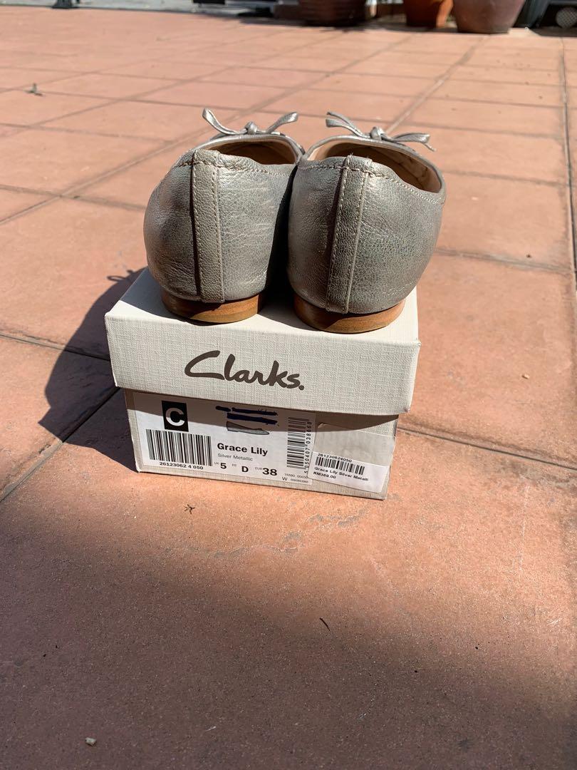 Clarks Grace Lily Silver Metalic Leather ballet flats
