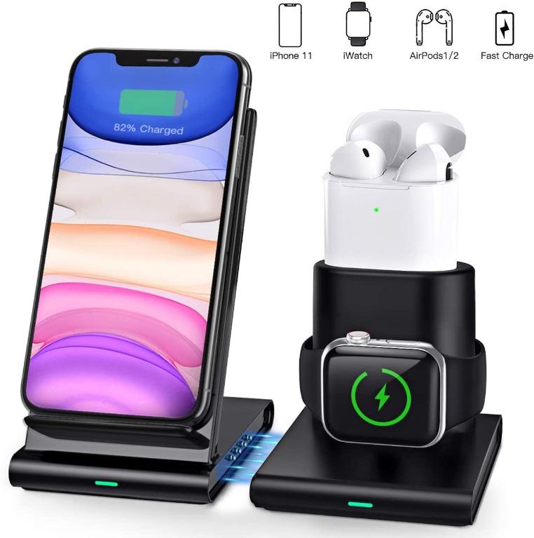 Coulax Wireless Charger 3 In 1 Wireless Charging Station For Apple Watch Airpods 1 2 Certified Fast Charge Stand Compatible With Iphone 11 Pro Xs Max Xs X Xr Mobile Phones Tablets Mobile Tablet Accessories