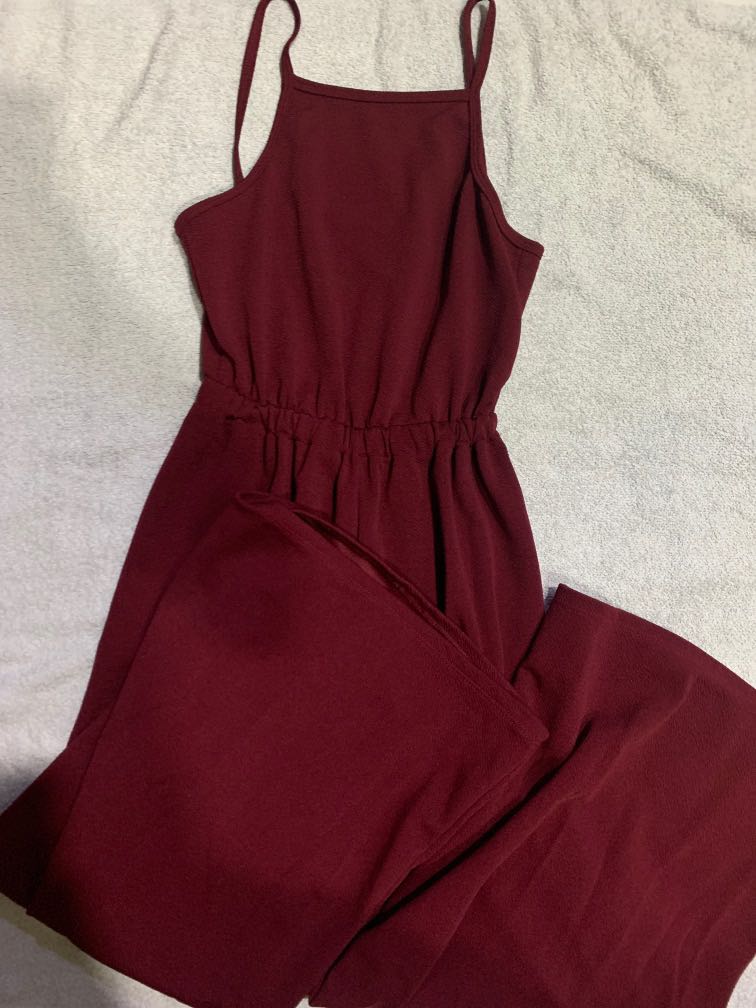 Dark red jumpsuit clearance