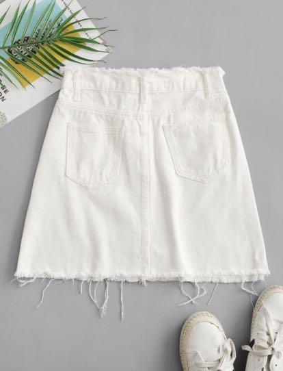 Frayed White Denim Skirt, Women's 