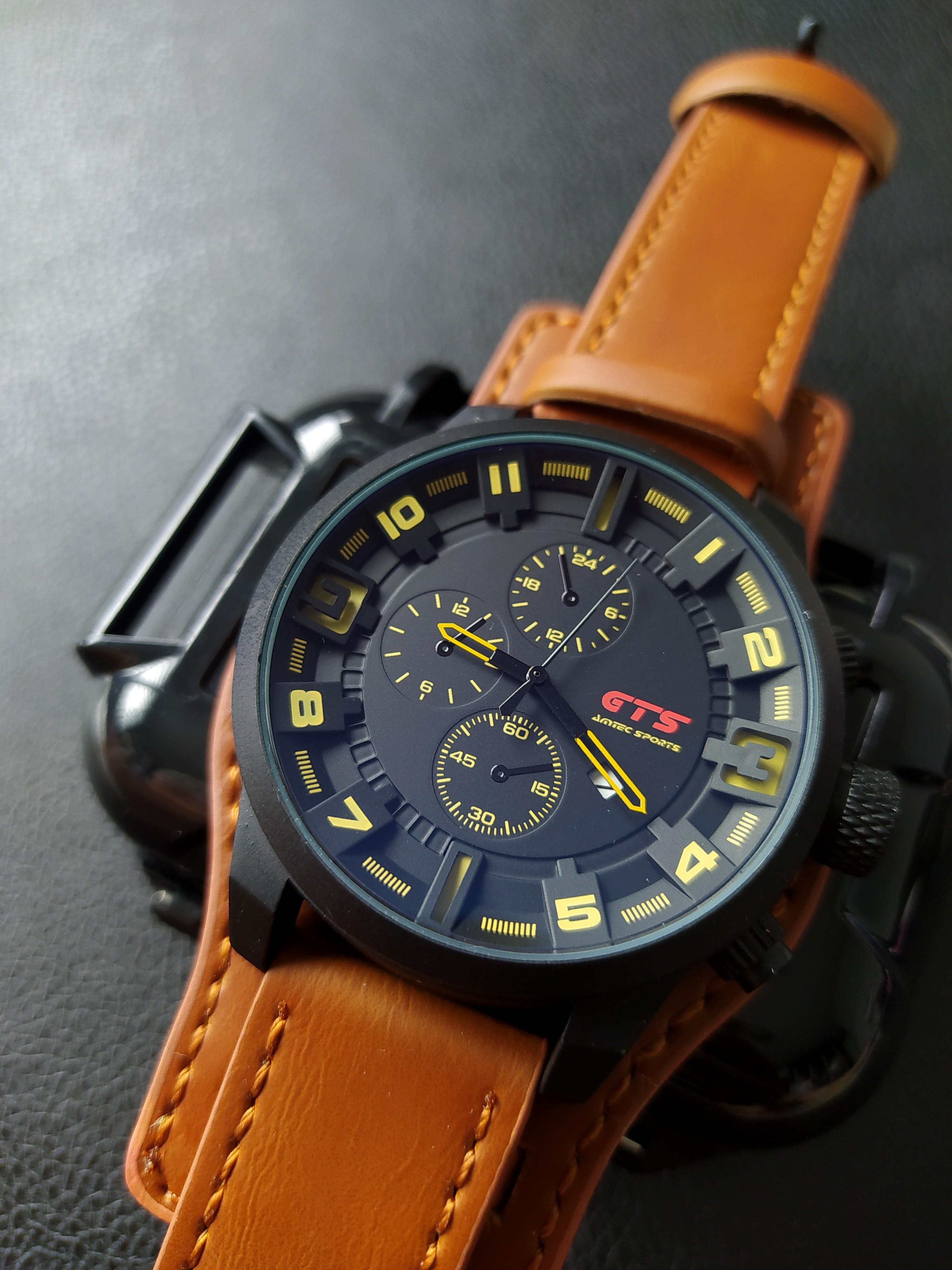 GTS Casual Men s Watch Matte Black Metal Alloy Brown Strap