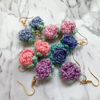 Handmade Crochet Rose Earrings Dangling