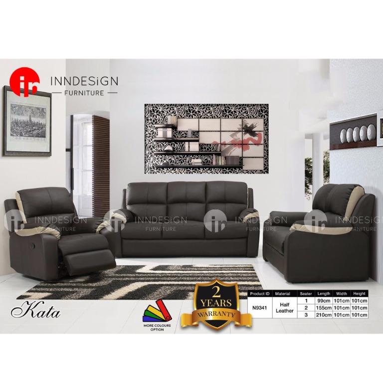 Kata 1r 2rr 3rr Seaters Half Leather Sofa With Recliner Furniture Sofas On Carousell