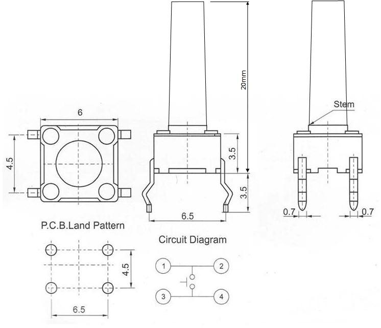 Mini Push Button Switch DIP 4pin, 6x6x20mm, Computers & Tech, Parts ...