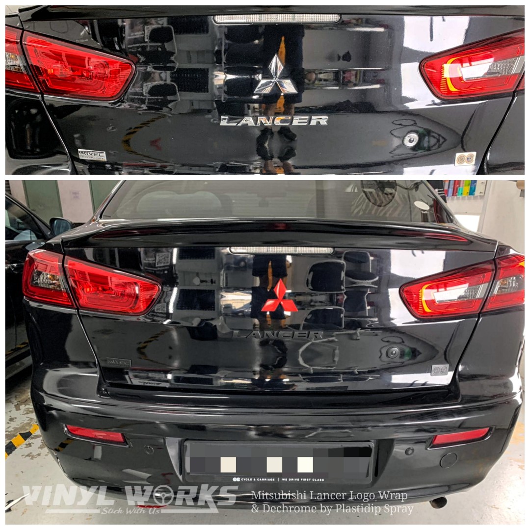 Mitsubishi Lancer Rear Logo Wrap & Emblems Plastidip Spray matte black