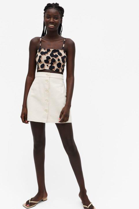 Monki A Line Cotton Mini Skirt in Off White