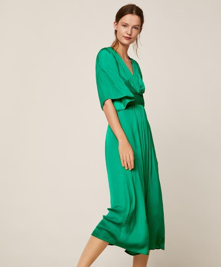 Oysho green satin finish dress