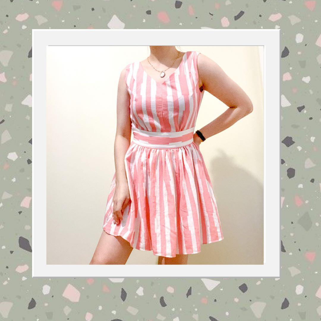 Pink and White Stripes Mini Dress (Category: Dresses) located in Taguig. Submitted by dalgomiie (Listing ID 1044548675, Image 1). Description: May fit up to medium.