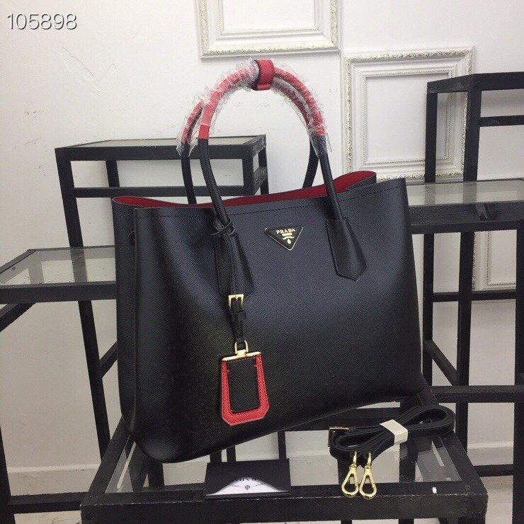 White/black Medium Saffiano Leather Double Prada Bag