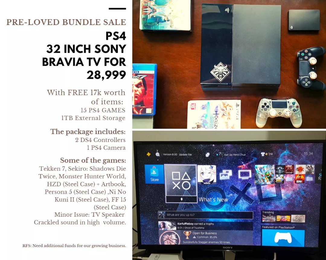Direct Binnenwaarts Lima PS4 | 32 INCH SONY BRAVIA TV BUNDLE, Video Gaming, Video Game Consoles,  PlayStation on Carousell