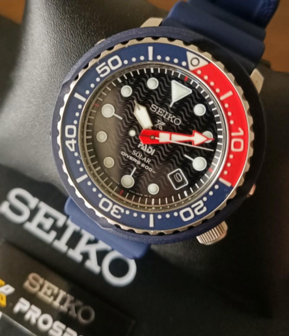 Seiko PADI Tuna Solar Prospex Pepsi Street Series Men's Quartz 200m Dive  Watch Ref. SNE499P1 (Not Samurai Turtle Sumo Monster Orient Citizen), Men's  Fashion, Watches & Accessories, Watches on Carousell
