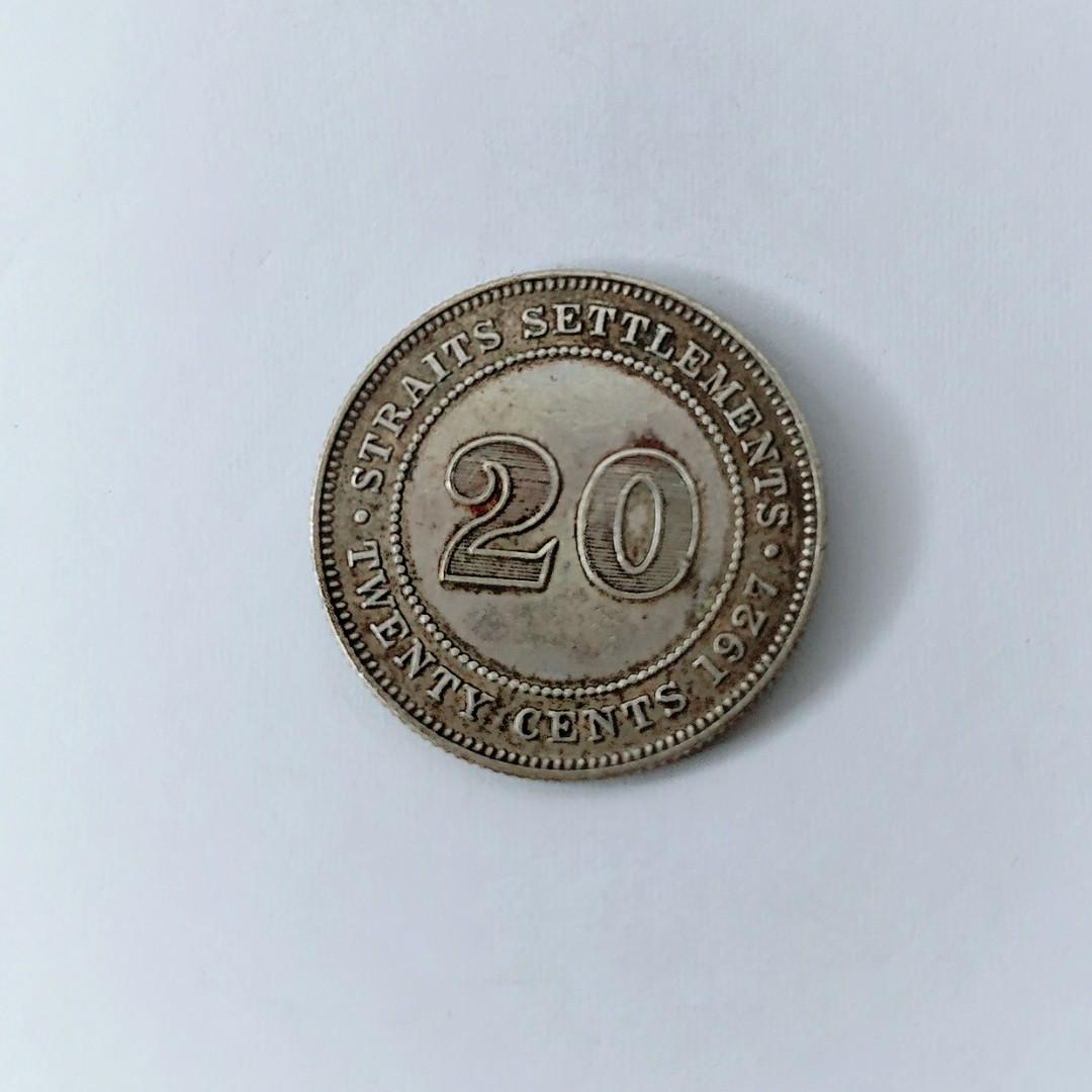 Uang Lama 20 cents 1927 straits settlements, Antik, Uang