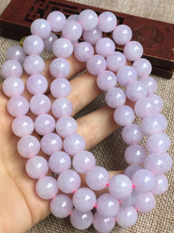 冰粉紫A級翡翠玉大珠頸串（11mm), 女裝, 飾物及配件, 寶石、鑽石、水晶