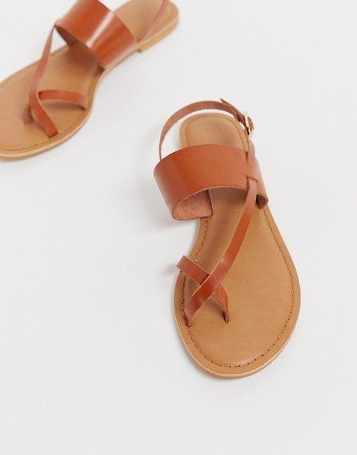 asos design favoured leather flat sandals