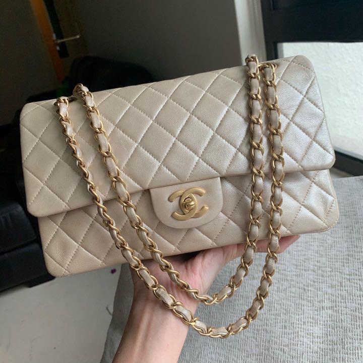 AUTHENTIC CHANEL Iridescent Beige and Amber Flap Bag, Luxury, Bags