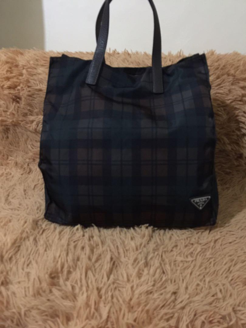 Prada plaid outlet tote bag