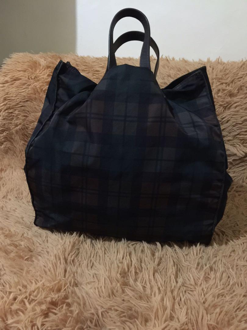 Prada plaid tote bag clearance