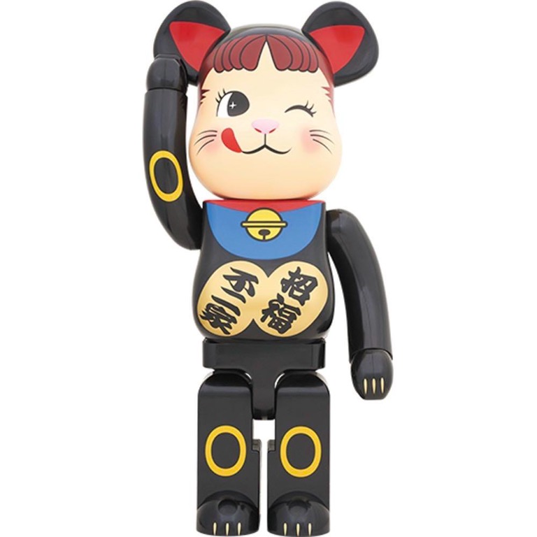 Bearbrick Lucky Cat Peko Chan Black 1000% Be@rbrick牛奶妹招財貓