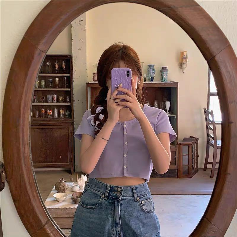 Button Down Crop Top (Category: Sleeveless) located in Singapore. Submitted by sh0phereee (Listing ID 1044809604, Image 1). Description: $8 each $14 for both! worn once very stretchable! .