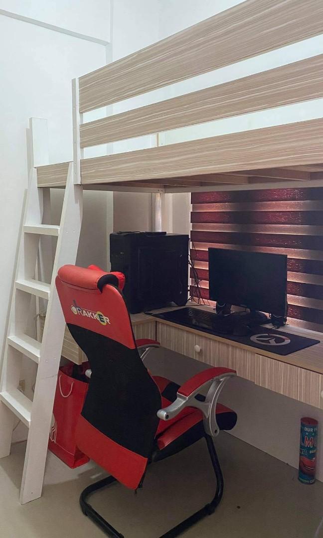 Bed with computer shop table
