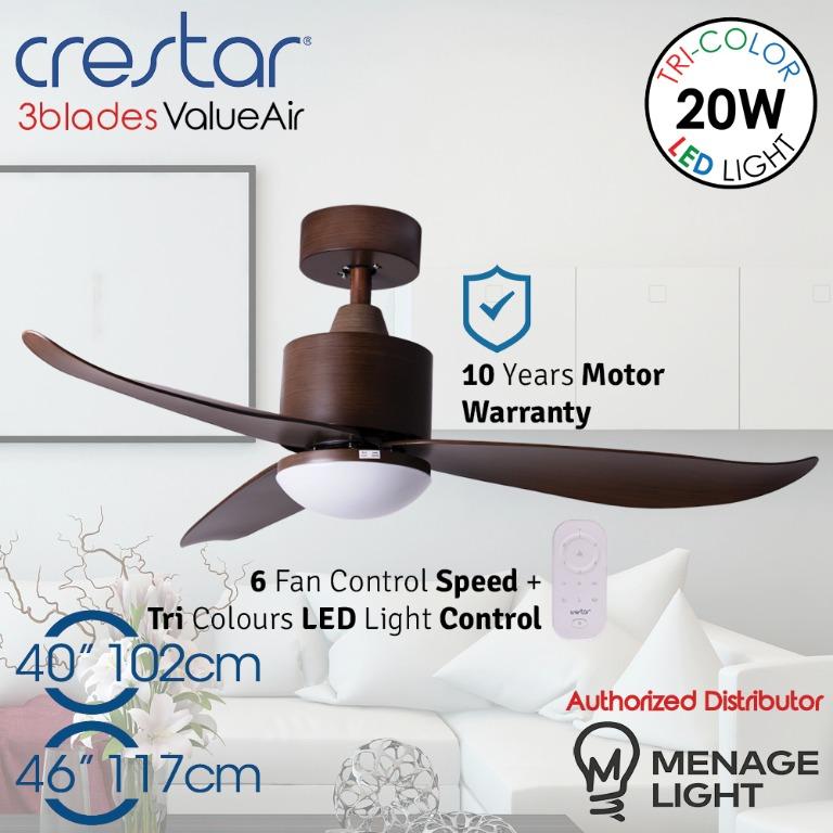 Crestar Value Air Dark Wood 40 46 102 117cm Silent Ceiling Fan With 20w Tri Colours Led Light And Multi Functional Remote Control For Studies Rooms Balconies Home Appliances Cooling Air Care On Carousell