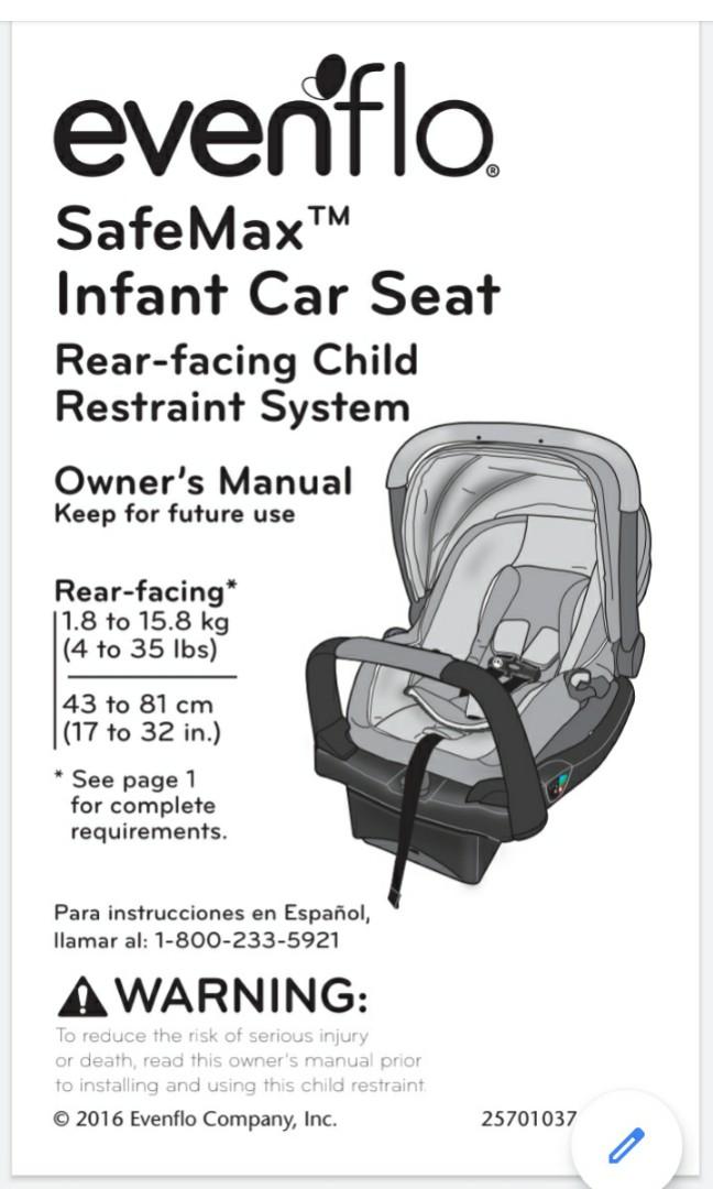 Evenflo safemax car seat installation shop