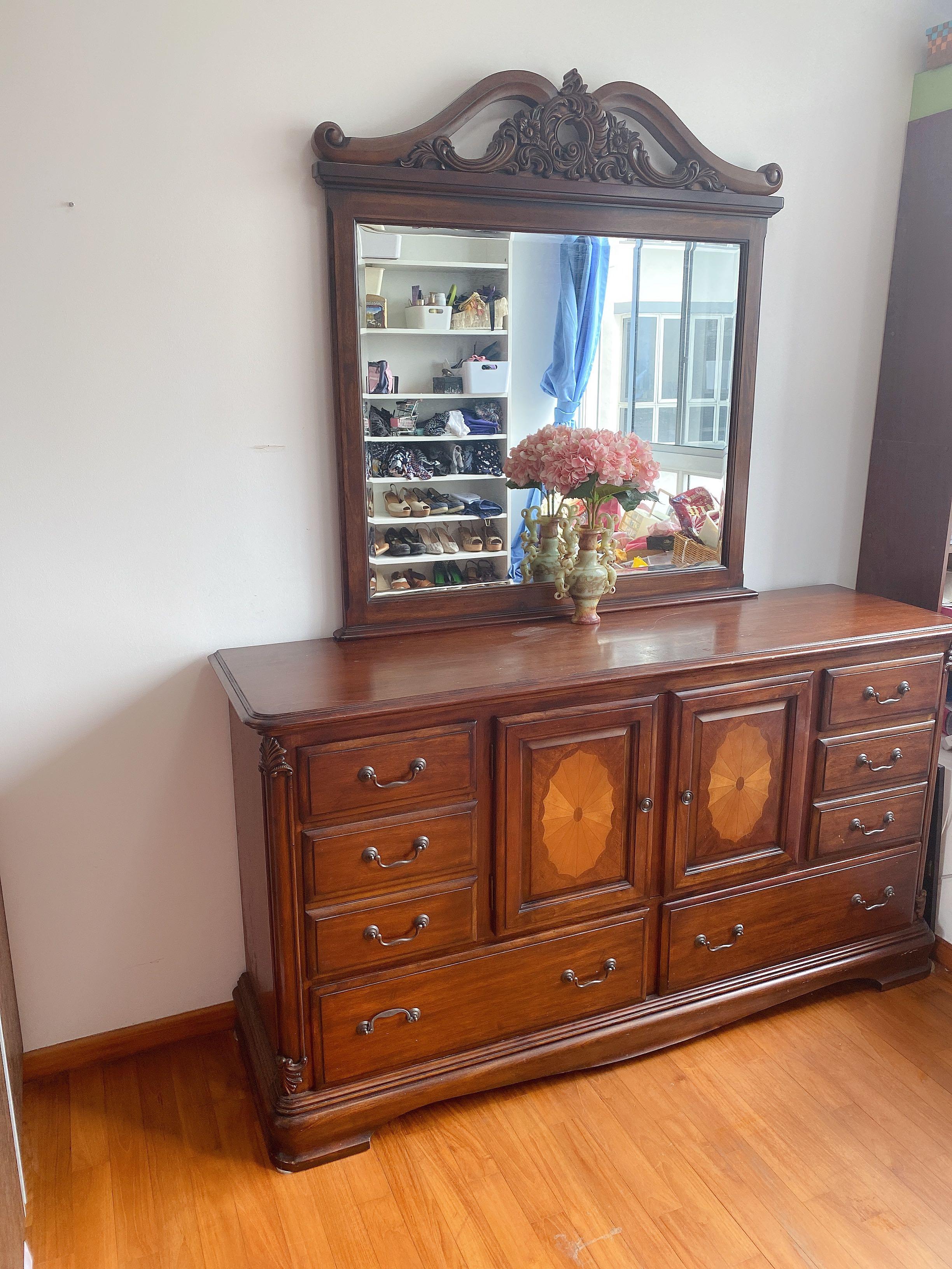 Expat Moving European Style Wooden Dresser Chest Of Drawers Cabinet With Mirror Furniture 169x95x45 Cm For Cabinet Without The Mirror Mirror Is 119x109x3 5 Cm Detachable Brown Color With Elegant Color