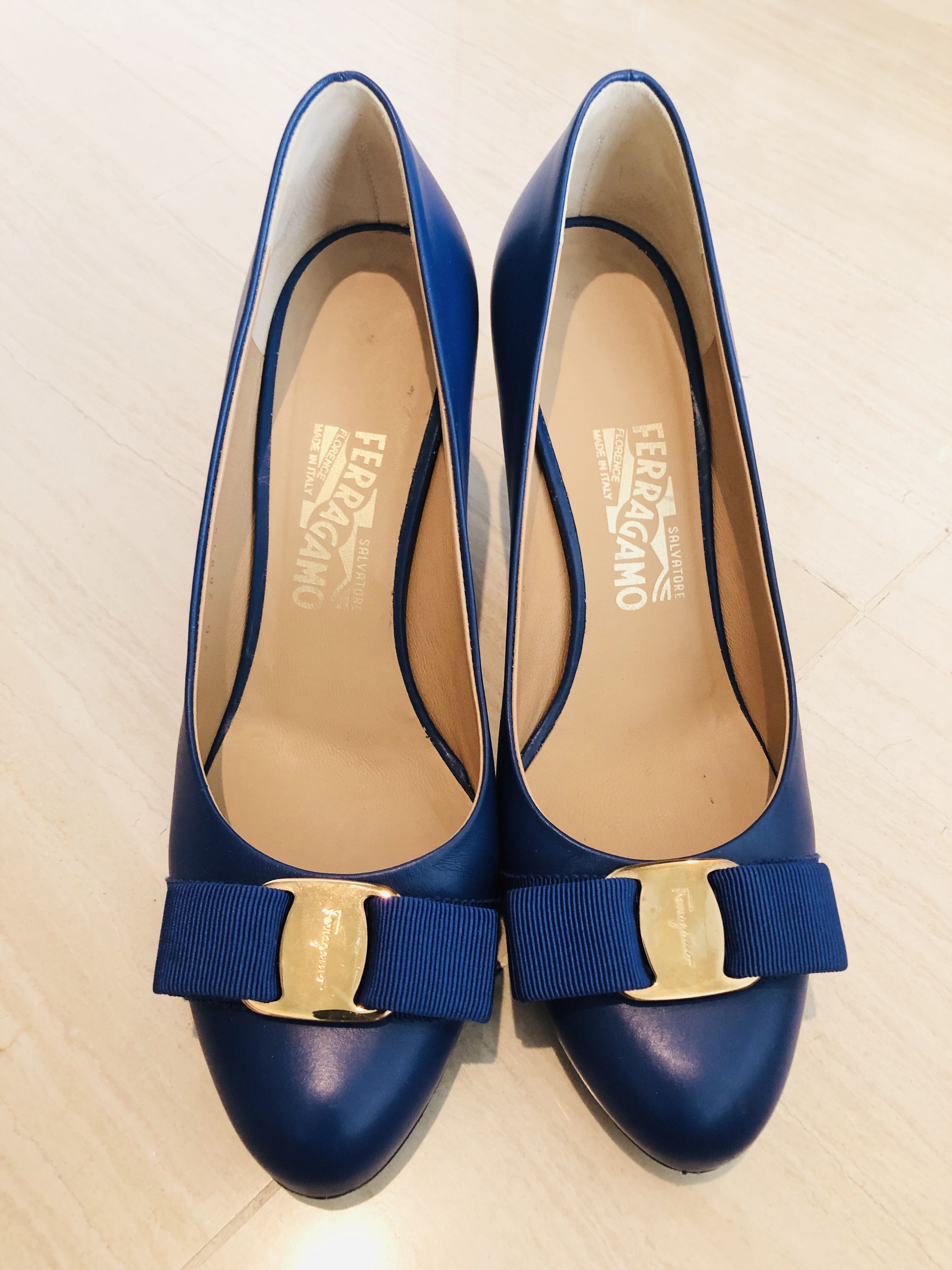 Ferragamo Carla Navy Blue pumps Women s Fashion Footwear Heels on Carousell