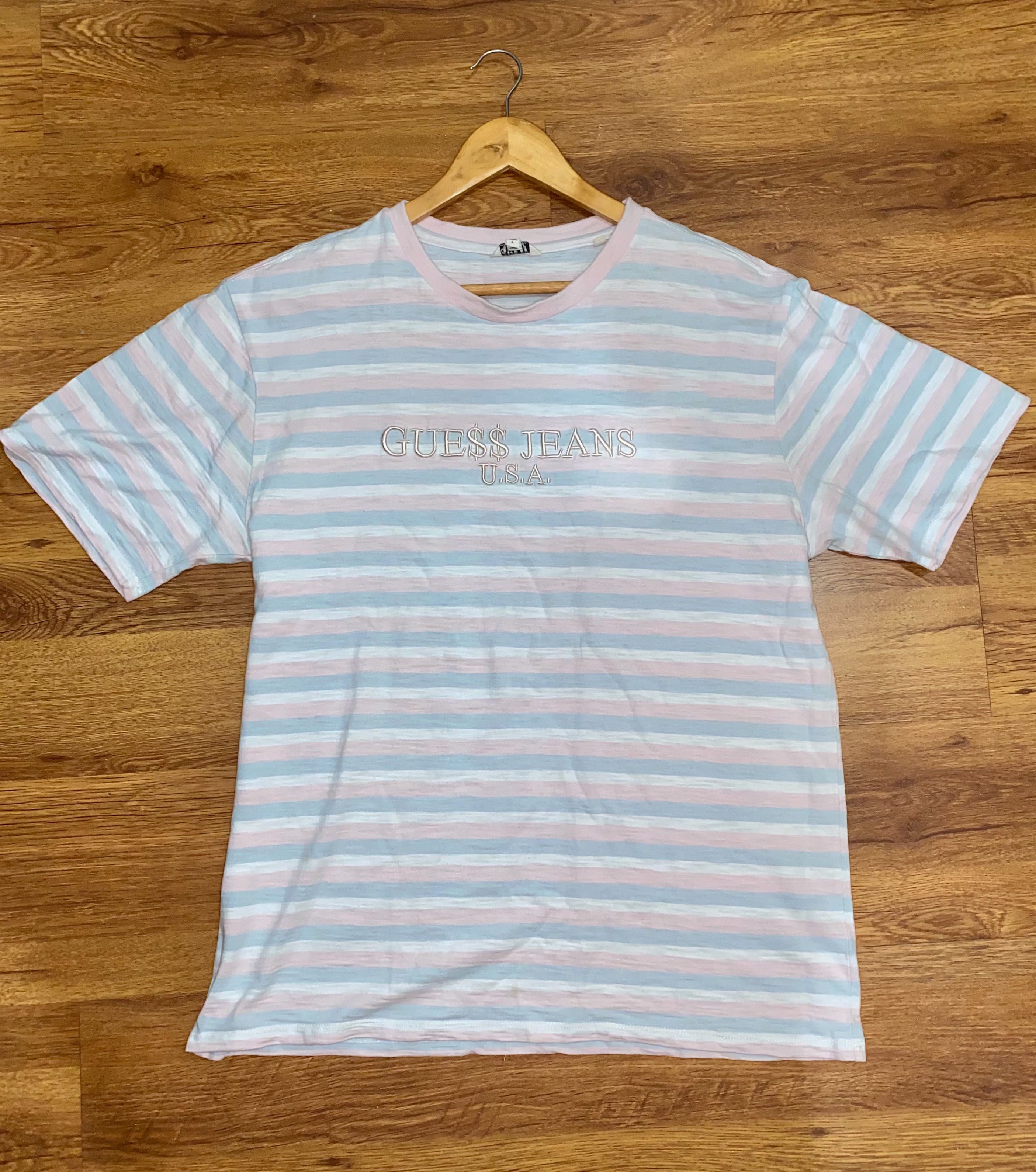 Absay ærme hovedlandet Guess x ASAP Rocky Cotton Candy Striped Tee, Men's Fashion, Tops & Sets,  Tshirts & Polo Shirts on Carousell