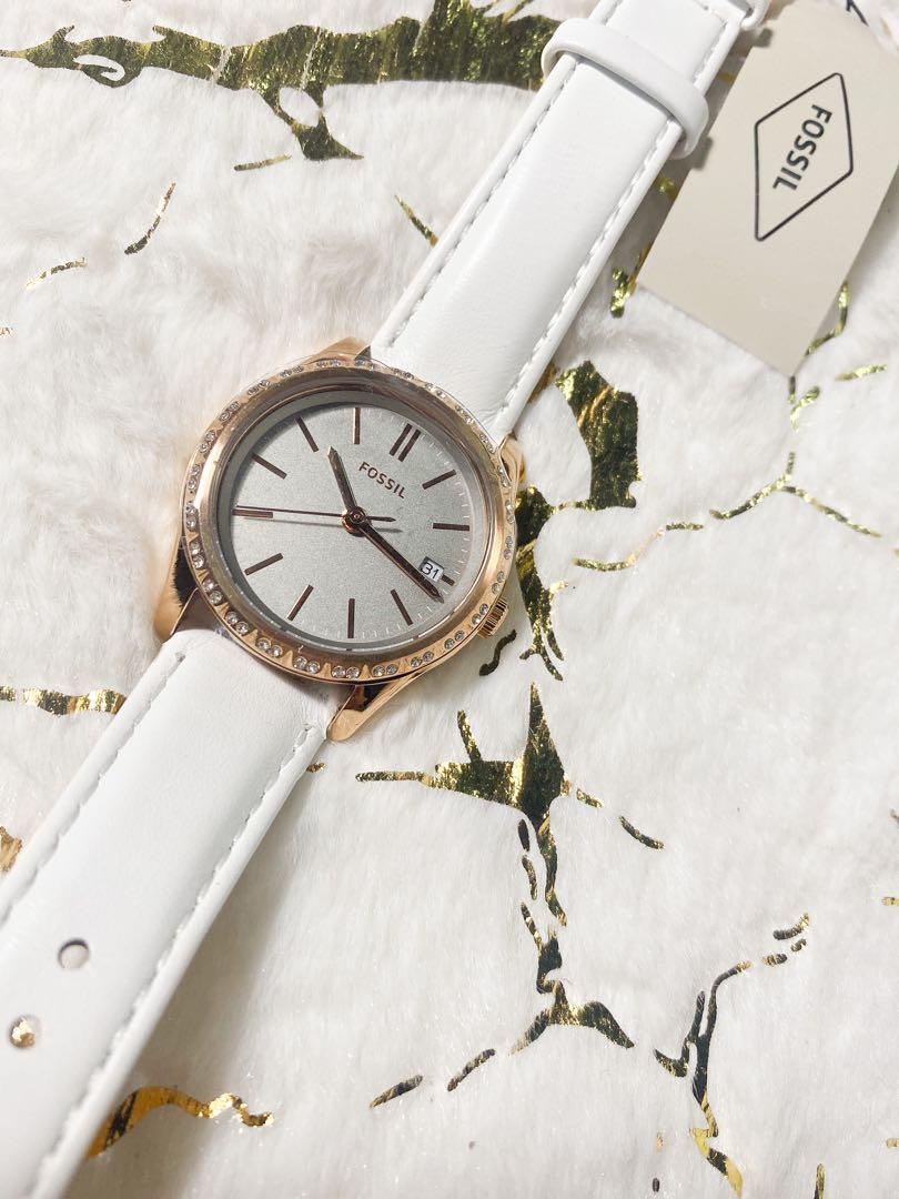 READY STOCK Fossil Adalyn Three Hand Date White Leather Watch