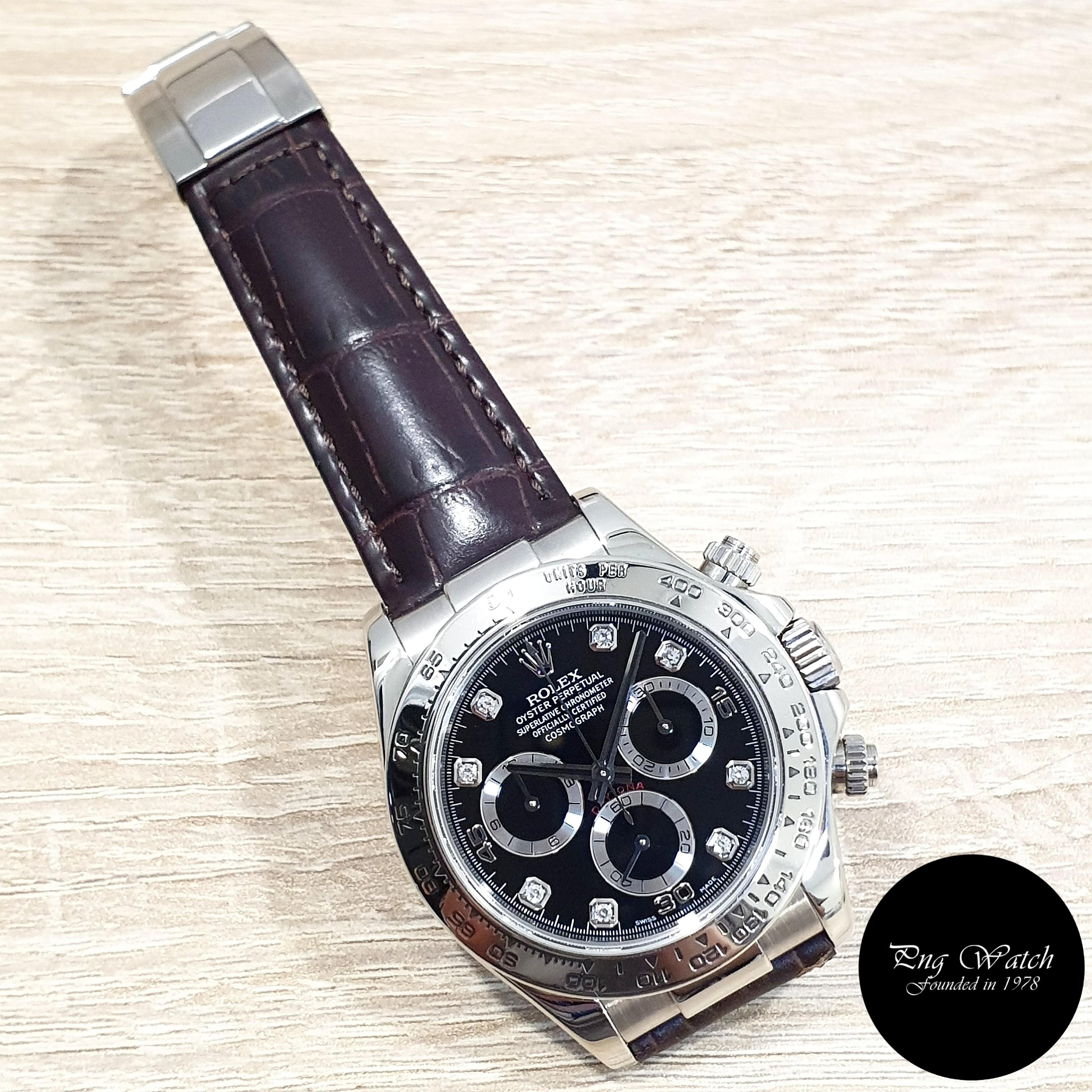 Not Available Rolex Oyster Perpetual 18k White Gold Black Diamonds Leather Cosmograph Daytona Ref D 2 Luxury Watches On Carousell