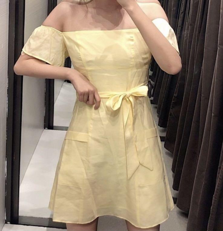 Zara yellow sales off shoulder dress