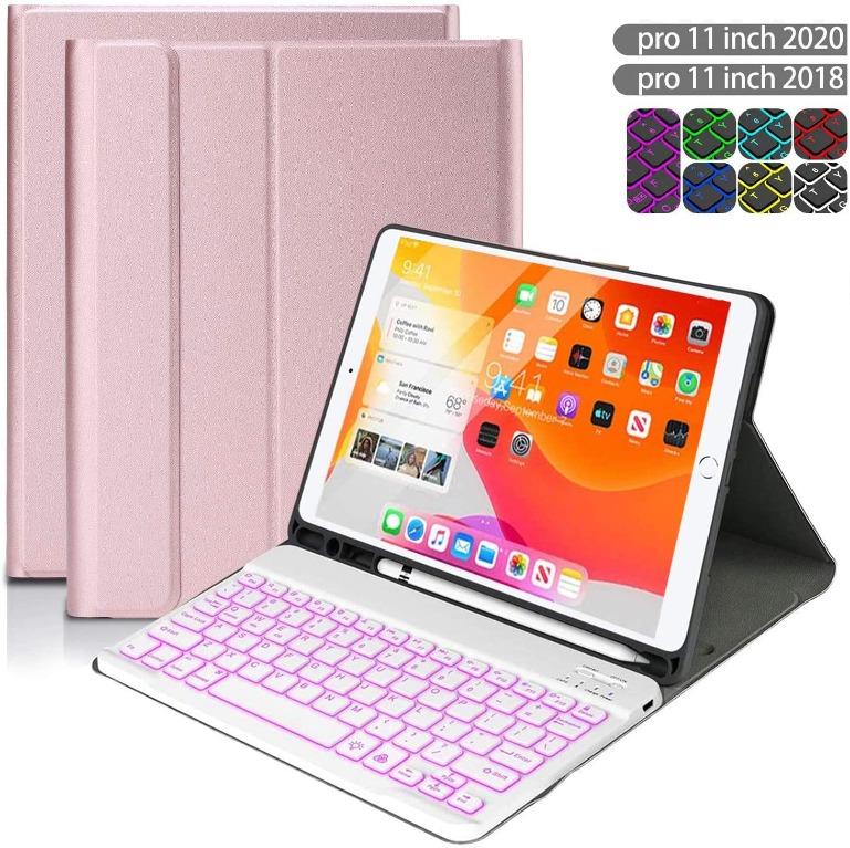 iPad Pro 11 Keyboard Case 2018 with Pencil Holder Mcscants Ultra Thin Folio Stand Cover Wireless Bluetooth 7 Color Backlit Detachable Keyboard Case for iPad Pro 11 Inch 2018 Auto Wake/Sleep Black