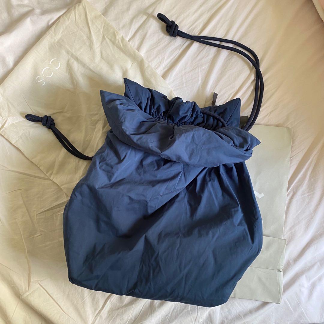 COS large padded drawstring shopper in muted blue