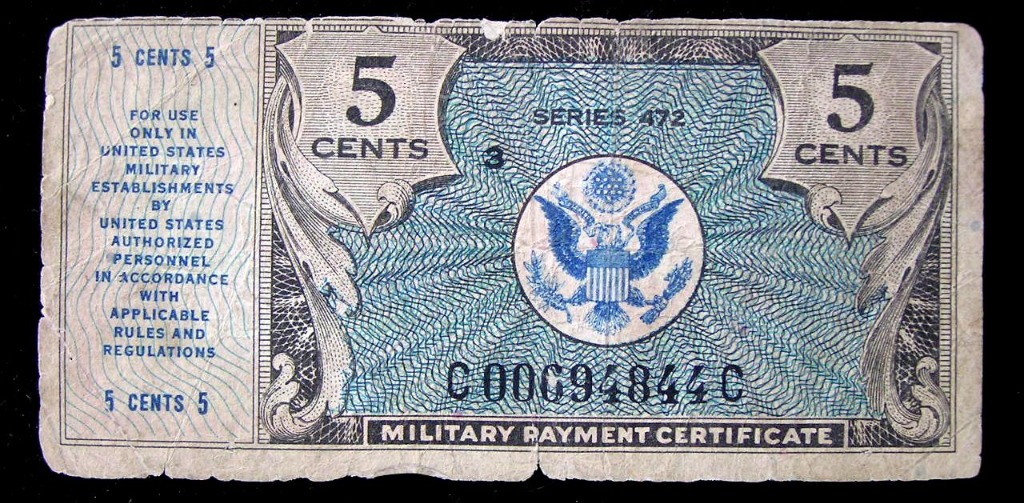 God Bless America 1948 52年美國花旗鷹國徽5仙 Cents 軍用鈔票 Military Payment Certificate 古董收藏 錢幣 Carousell