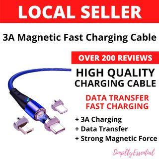 INSTOCK: 3A Magnetic Fast Charging Data Cable ( iPhone Lightning / Type C / Micro USB )