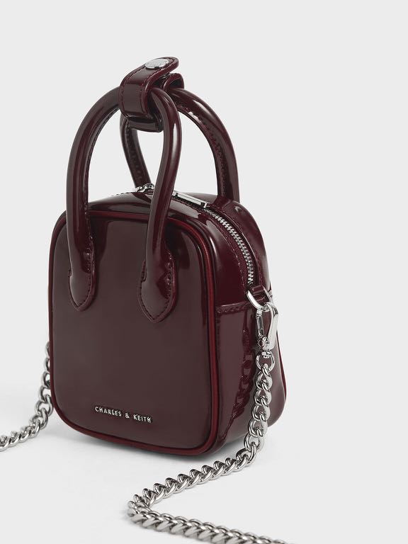 Kept Unused Charles Keith Mini Patent Square Pouch Burgundy