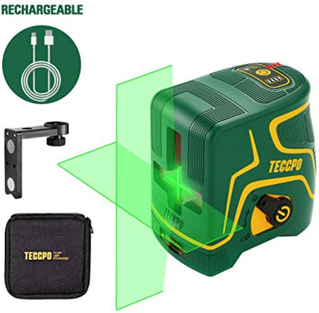 Laser Level Rechargeable Cross Line Laser Green 98ft TECCPO Self