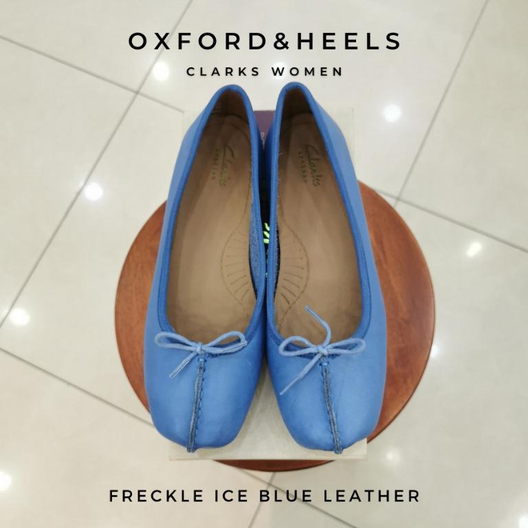 Original Clarks Freckle Ice Blue Leather Soft Women Flats Comfort Casual Shoes Kasut Perempuan